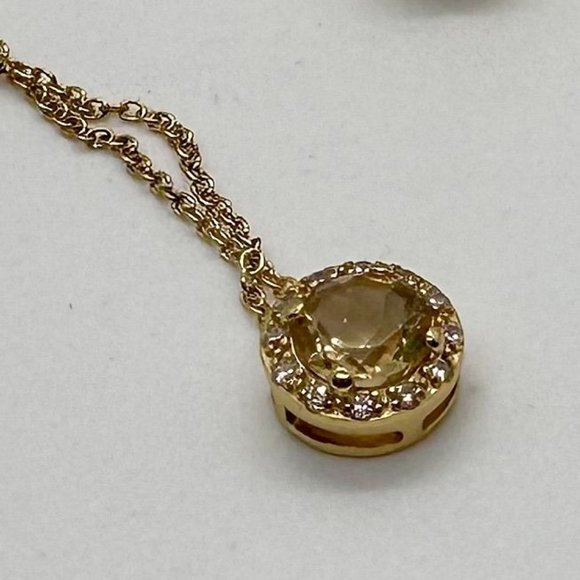 Bright Round 2.00 Carat Golden Citrine Halo Necklace - 14kt Gold Overlay Sterlin - Picture 3 of 8